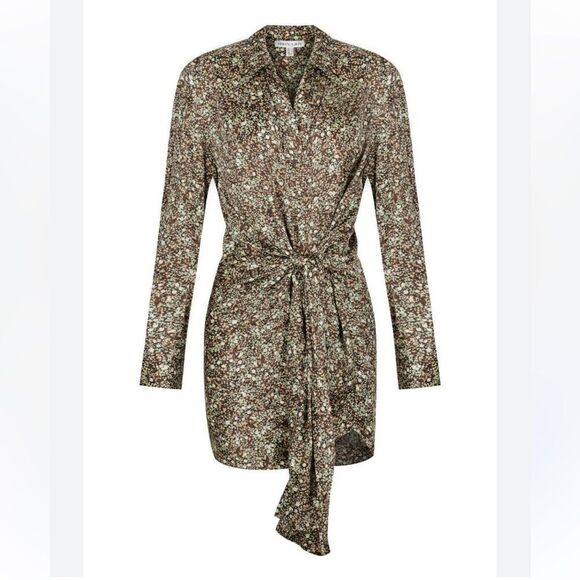 NWT SHONA JOY AVRIEL TIE FRONT SHIRT MINI DRESS IN CHOC Size 8 - Picture 8 of 16